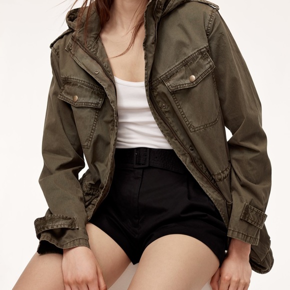 Aritzia Azure Skies Army Green Trooper Utility Hooded Fall Jacket Size S - Picture 3 of 16